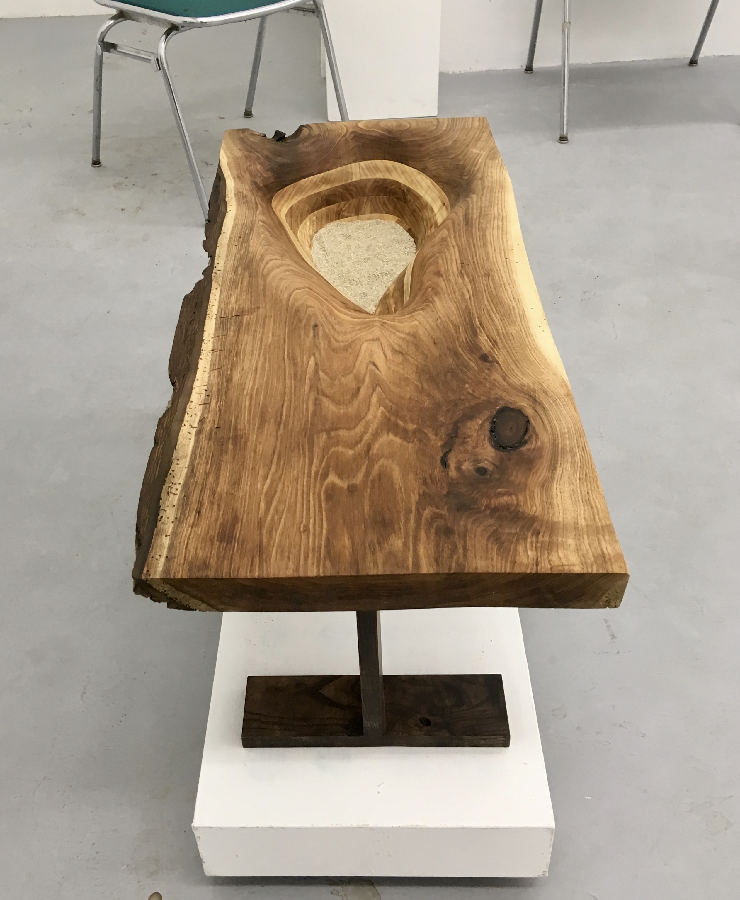 Depth (2018). Ash base, walnut top, and sand.