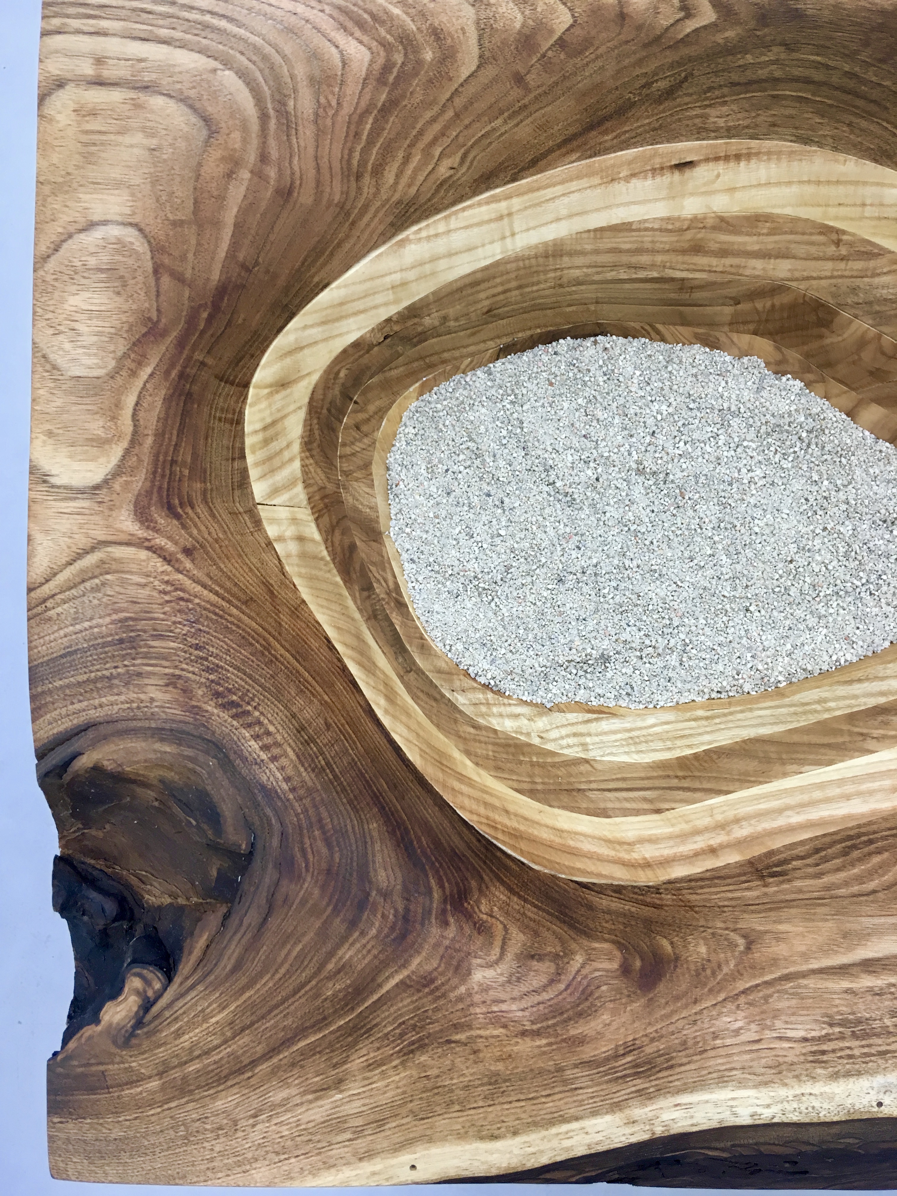 Depth (2018). Ash base, walnut top, and sand.